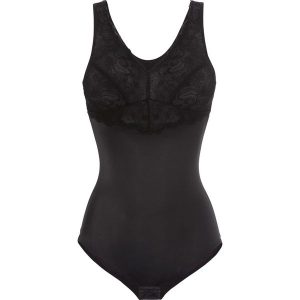 Body shape, średni stopień modelowania sylwetki. Czarne body i gorsety bonprix, bez wzorów, z koronki. Za 139,99 zł.