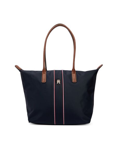 Tommy Hilfiger Torebka Popette Tote Corp AW0AW17706 Granatowy. Niebieskie shopper bag TOMMY HILFIGER, bez wzorów, z materiału, bez dodatków. Za 449,99 zł.