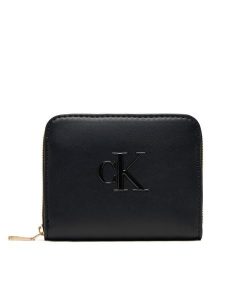 Calvin Klein Portfel Raised Ck Medium Zip LV04F1026G Czarny. Czarne portfele Calvin Klein, bez wzorów, ze skóry. Za 139,99 zł.