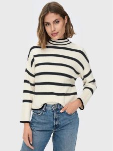ONLY Sweter Fibi 15259096 Beżowy Regular Fit. Brązowe swetry klasyczne ONLY, l, z wiskozy, bez kołnierzyka. Za 189,99 zł.