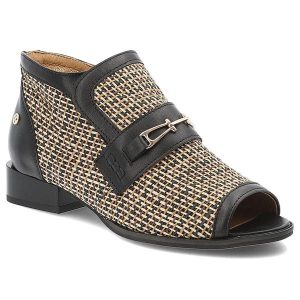 Beżowe Botki Maciejka Eleganckie Obuwie Damskie. Brązowe botki Maciejka, bez wzorów, ze splotem, z otwartym noskiem, bez obcasa, na obcasie, bez zapięcia. Za 489,00 zł.