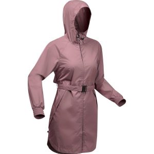 Kurtka turystyczna damska Quechua Raincut Long wodoodporna. Niebieskie kurtki QUECHUA, m, bez wzorów, bez kaptura. Za 129,99 zł.