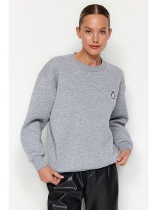 Trendyol Bluza w kolorze szarym rozmiar: XL. Szare bluzy Trendyol, xl, bez wzorów, bez kaptura. Za 60,99 zł.