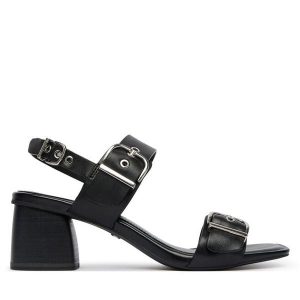 Sandały Tamaris. Czarne sandały Tamaris, bez wzorów, bez obcasa, na słupku, bez zapięcia. Za 369,99 zł.