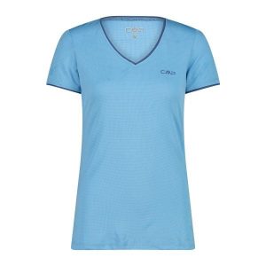 Koszulka damska CMP. Niebieskie bluzki CMP, bez wzorów, z materiału, sportowe, bez kołnierzyka, bez ramiączek. W wyprzedaży za 89,55 zł.