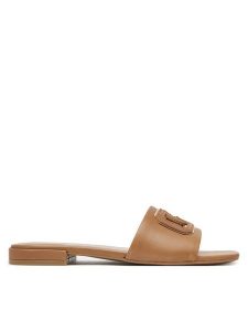 Guess Klapki FLJTAR LEA19 Brązowy. Brązowe klapki Guess, z aplikacjami, ze skóry, bez obcasa. Za 272,00 zł.