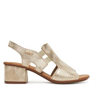 Sandały Rieker. Żółte sandały Rieker, bez wzorów, bez obcasa, na słupku, bez zapięcia. Za 319,99 zł.