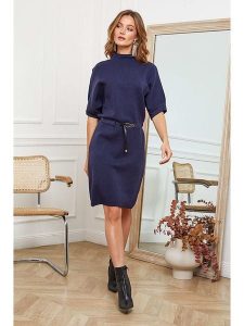 Joséfine Sukienka dzianinowa "Beka" w kolorze granatowym rozmiar: L. Niebieskie sukienki Joséfine, na co dzień, l, bez wzorów, z dzianiny, bez kołnierzyka, bez ramiączek, midi, proste. Za 203,45 zł.
