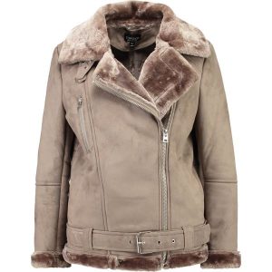 Topshop Kurtka ze skóry ekologicznej grey. Szare kurtki marki Topshop, z materiału. W wyprzedaży za 367,20 zł.