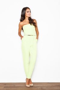 Zielony Elegancki Gorsetowy Kombinezon z Paskiem. Zielone kombinezony Figl, m, bez wzorów, z elastanu, eleganckie, bez kołnierzyka, bez ramiączek. Za 279,00 zł.