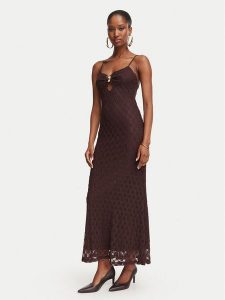 Bardot Sukienka koktajlowa Karla 60457DB Brązowy ciemny Slim Fit. Brązowe sukienki Bardot, bez wzorów, z bawełny, wizytowe, bez kołnierzyka, bez ramiączek. Za 594,99 zł.