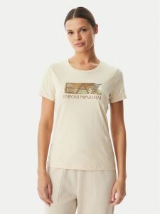 EA7 Emporio Armani T-Shirt 7W001093 AF10373 U1088 Beżowy Regular Fit. Brązowe t-shirty EA7 Emporio Armani, xxl, bez wzorów, z bawełny, bez kołnierzyka, bez ramiączek. Za 281,99 zł.