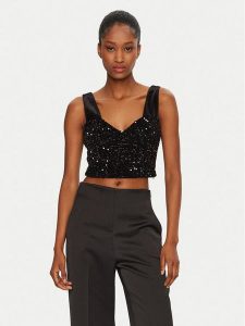 Rinascimento Top CFC0121942003 Czarny Slim Fit. Czarne topy Rinascimento, l, bez wzorów, z syntetyku, bez kołnierzyka, bez ramiączek. Za 159,99 zł.