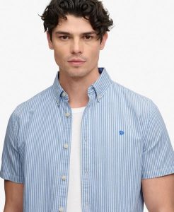 Superdry Koszula Preppy Oxford krótki rękaw – 100% Bawełna organiczna, luźny. Niebieskie koszule Superdry, xl, bez wzorów, z bawełny, bez kołnierzyka, bez ramiączek. Za 282,85 zł.