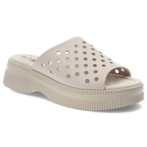 Klapki damskie S. Barski, na grubej podeszwie z miękkimi wkładkami dziurowane, beżowe, LR51-537. Brązowe klapki S.BARSKI, bez wzorów, bez obcasa. Za 149,00 zł.