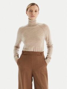 BOSS Golf Frizani 50548298 Beżowy Slim Fit. Brązowe golfy Boss, bez wzorów, z wełny. Za 489,99 zł.