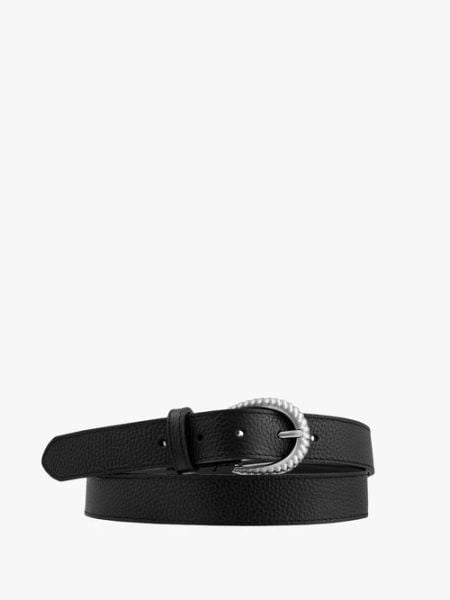 Czarny pasek ze skóry licowej. Czarne paski Ryłko, bez wzorów, ze skóry, eleganckie. Za 129,99 zł.