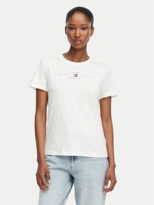Tommy Jeans T-Shirt Linear Ss Tee DW0DW22789 Kremowy Regular Fit. Białe t-shirty Tommy Jeans, m, bez wzorów, z bawełny, bez kołnierzyka, bez ramiączek. Za 169,99 zł.