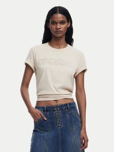 Desigual T-Shirt Brandy 25SWTK17 Écru Regular Fit. Brązowe t-shirty Desigual, l, bez wzorów, z bawełny, bez kołnierzyka, bez ramiączek. Za 119,99 zł.