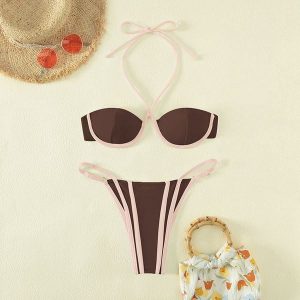 Bikini na szyję z regulowanymi zapięciami plażowe Corene. Białe bikini Intica, bez wzorów, z materiału. Za 149,00 zł.