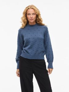 Vila Sweter "Vitulio" w kolorze niebieskim rozmiar: XS. Niebieskie swetry oversize Vila, xs, bez wzorów, bez ramiączek. Za 69,91 zł.