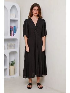 Le Monde du Lin Lniana sukienka w kolorze czarnym rozmiar: 36/38. Czarne sukienki Le Monde du Lin, bez wzorów, ze lnu, bez kołnierzyka, bez ramiączek, maxi. Za 218,95 zł.