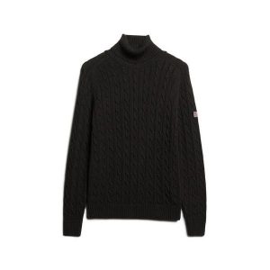 Sweter na plecionce z golfem damski Superdry. Brązowe golfy Superdry, na zimę, bez wzorów, ze splotem, bez ramiączek. Za 346,50 zł.