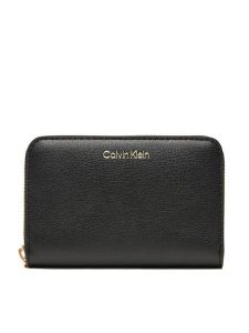 Calvin Klein Portfel Foil Logo Medium Zip Around LV04F1091G Czarny. Czarne portfele Calvin Klein, bez wzorów, ze skóry. Za 169,99 zł.