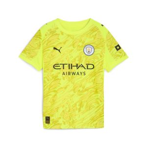 Młodzieżowa koszulka bramkarska Manchester City 25/26 PUMA Yellow Alert. Żółta bluzki Puma, m, bez wzorów, z tkaniny, młodzieżowe, bez kołnierzyka, bez ramiączek. Za 349,00 zł.