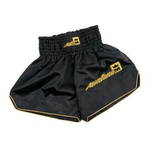 Spodenki do kickboxingu z satynowego poliestru Montana Multibox. Czarne szorty MONTANA, bez wzorów, z satyny, sportowe. Za 192,00 zł.