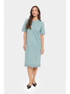 SAINT TROPEZ Sukienka dzianinowa w kolorze turkusowym rozmiar: XL. Niebieskie sukienki Saint Tropez, na co dzień, s, bez wzorów, z dzianiny, klasyczne, bez kołnierzyka, bez ramiączek, midi, proste. Za 126,99 zł.