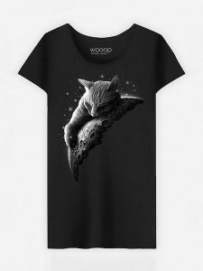 WOOOP Koszulka "Moon Cat" w kolorze czarnym rozmiar: M. Czarne bluzki Wooop, m, bez wzorów, z bawełny, bez kołnierzyka, bez ramiączek. Za 56,99 zł.