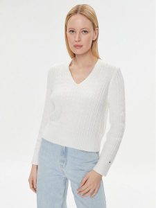 Tommy Hilfiger Sweter WW0WW39017 Écru Regular Fit. Swetry klasyczne TOMMY HILFIGER, xl, z syntetyku, bez kołnierzyka. Za 379,99 zł.