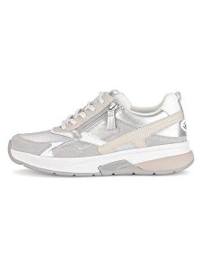 Gabor Skórzane sneakersy w kolorze srebrno-szaro-białym rozmiar: 38,5. Białe trampki Gabor, bez wzorów, ze skóry, bez zapięcia. Za 274,95 zł.
