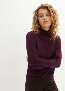 Sweter z cienkiej dzianiny z bawełną z recyklingu. Czarne golfy bonprix, bez wzorów, z bawełny. Za 64,99 zł.