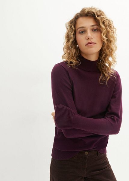 Sweter z cienkiej dzianiny z bawełną z recyklingu. Czarne golfy bonprix, bez wzorów, z bawełny. Za 64,99 zł.