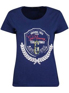 Geographical Norway Koszulka "Jirondelle" w kolorze granatowym rozmiar: XL. Niebieskie bluzki Geographical Norway, xl, bez wzorów, bez kołnierzyka, bez ramiączek. Za 47,95 zł.