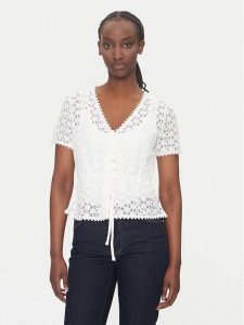 Morgan Bluzka 231-DATE Biały Slim Fit. Białe bluzki Morgan, xs, bez wzorów, z syntetyku, bez kołnierzyka, bez ramiączek. Za 129,99 zł.