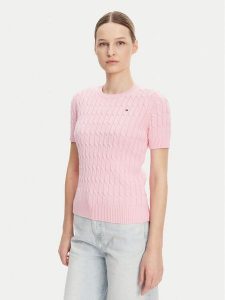 Tommy Hilfiger Sweter WW0WW38744 Różowy Regular Fit. Czerwone swetry klasyczne TOMMY HILFIGER, s, z bawełny, bez kołnierzyka. Za 369,99 zł.