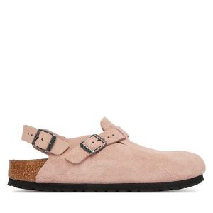 Sandały Birkenstock. Czerwone sandały Birkenstock, bez wzorów, bez obcasa, na płaskiej podeszwie, bez zapięcia. Za 582,99 zł.