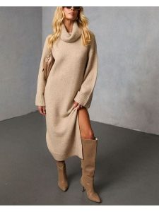 Milan Kiss Sukienka dzianinowa w kolorze beżowym rozmiar: M. Brązowe sukienki Milan Kiss, na co dzień, m, bez wzorów, z dzianiny, bez kołnierzyka, bez ramiączek, maxi, proste. Za 195,99 zł.