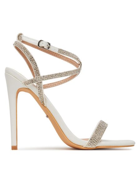 DeeZee Sandały LB56-01 Biały. Białe sandały DeeZee, bez wzorów, z materiału, bez obcasa, na szpilce, bez zapięcia. Za 139,99 zł.