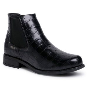 Sztyblety Jenny Fairy. Czarne botki Jenny Fairy, bez wzorów, bez obcasa, na płaskiej podeszwie, bez zapięcia. Za 57,99 zł.