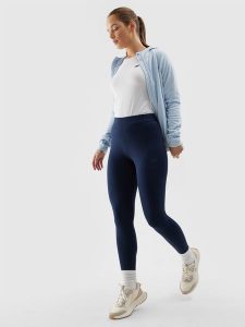 4F Legginsy dzianinowe damskie - granatowe S. Niebieskie legginsy 4f, bez wzorów, z bawełny, z obniżonym stanem, długie. Za 39,99 zł.
