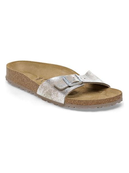 Birkenstock Klapki "Madrid" w kolorze srebrnym rozmiar: 36. Szare klapki Birkenstock, bez wzorów, ze skóry, z otwartym noskiem, bez obcasa. Za 269,95 zł.