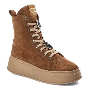 Brązowe Botki CheBello Skórzane Buty Damskie. Brązowe botki CheBello, bez wzorów, bez obcasa, na obcasie, bez zapięcia. Za 479,00 zł.