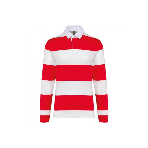 Koszulka polo w paski, długi rękaw Kariban. Czerwone bluzki KARIBAN, bez wzorów, bez kołnierzyka, bez ramiączek. Za 204,00 zł.