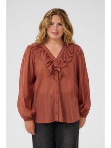 KAFFE curve Bluzka "Lana" w kolorze jasnobrązowym rozmiar: 44. Brązowe bluzki KAFFE curve, bez wzorów, bez kołnierzyka, bez ramiączek. Za 86,99 zł.