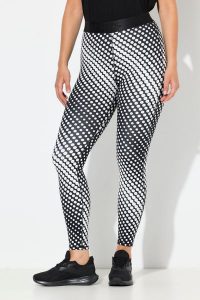 Damskie Legginsy sportowe kropki szybkoschnące elastyczny pas. Czarne legginsy Ulla Popken, bez wzorów, z bawełny. Za 199,99 zł.