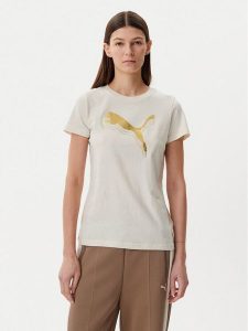 Puma T-Shirt Essentials Metallic 684995 Beżowy Regular Fit. Brązowe t-shirty Puma, l, bez wzorów, z bawełny, bez kołnierzyka, bez ramiączek. Za 69,99 zł.
